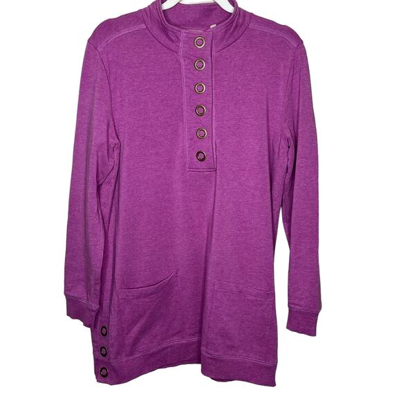Soft Surroundings Purple Pullover Tunic Sweater snap closure details Size Medium - Picture 1 of 9